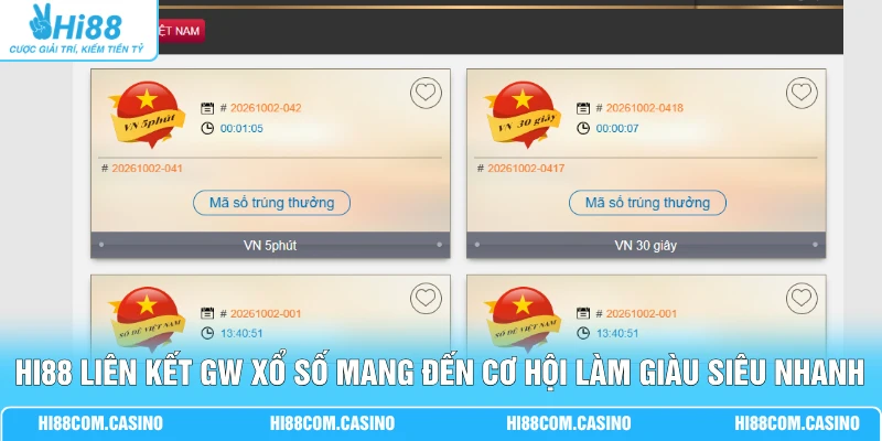 Trải Nghiệm GW Xổ Số Đẳng Cấp Cơ Hội Kiếm 100 Triệu Đồng Hi88 liên kết GW xổ số mang đến cơ hội làm giàu siêu nhanh