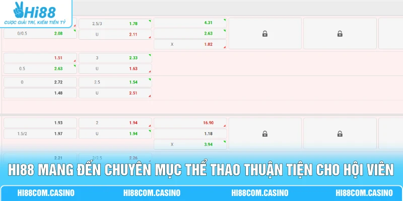 Hi88 mang đến chuyên mục thể thao thuận tiện cho hội viên