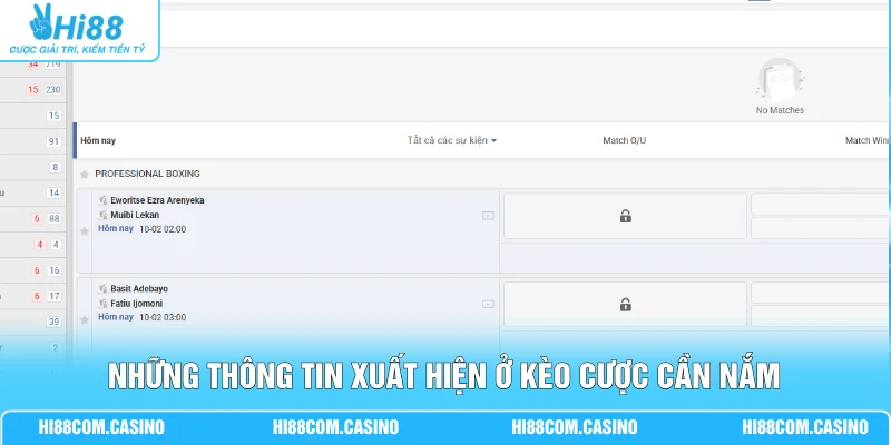 Những thông tin xuất hiện ở kèo cược cần nắm
